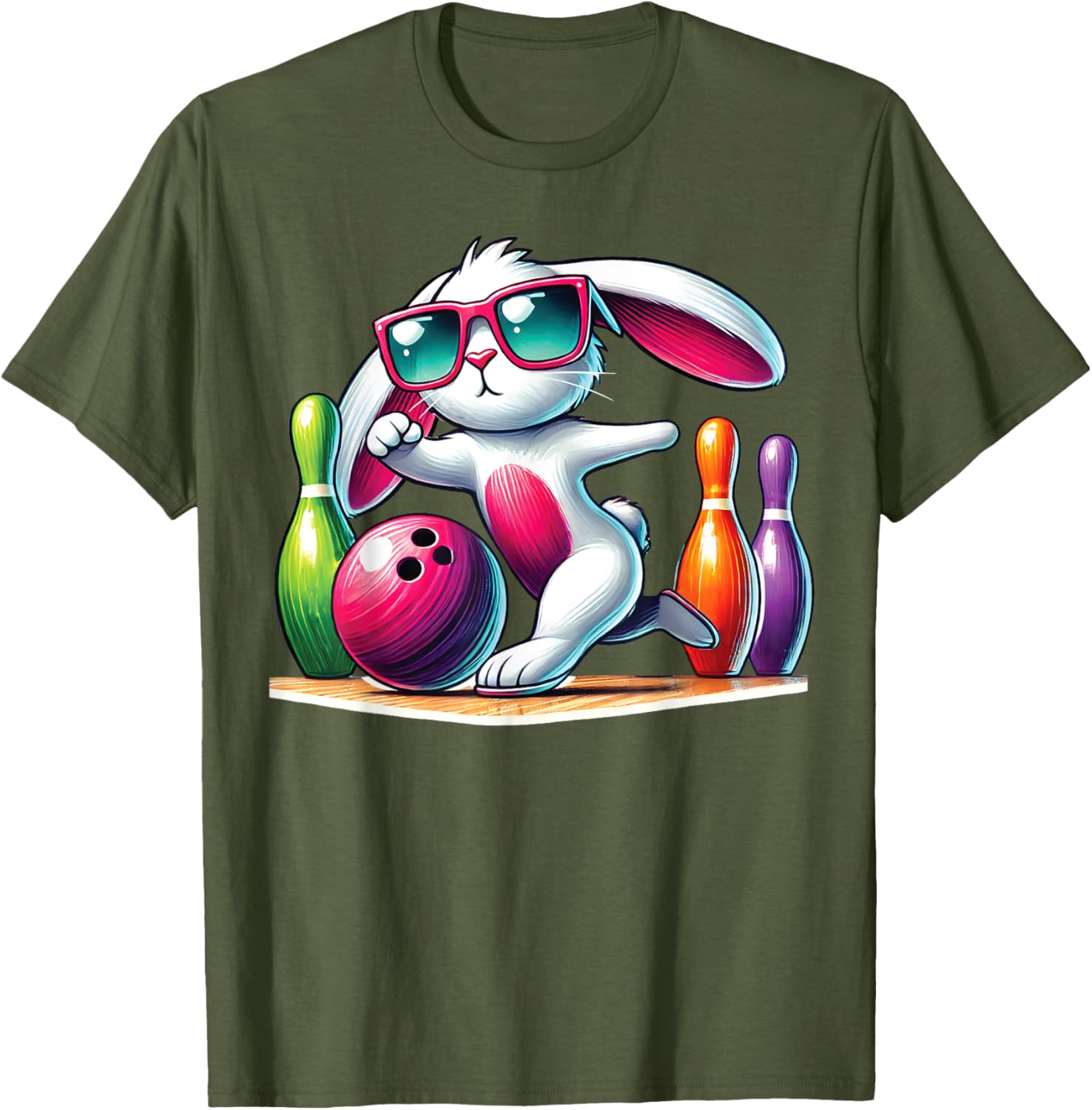 Bunny Ear Easter Bowling T-Shirt for Fun Egg Hunt Celebrations - 12