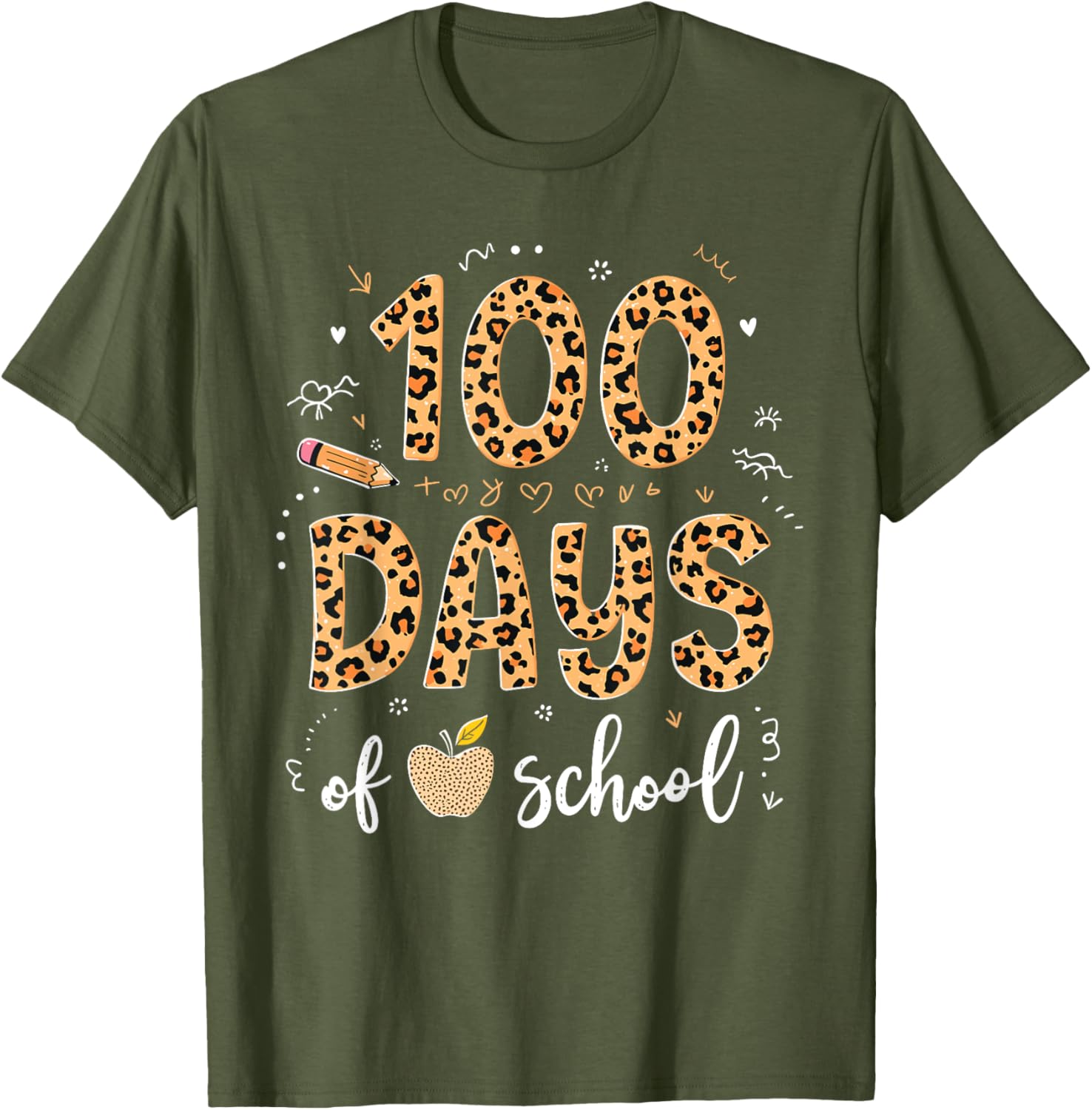 100 Days of School Leopard Print T-Shirt for Kids and Teachers - 14