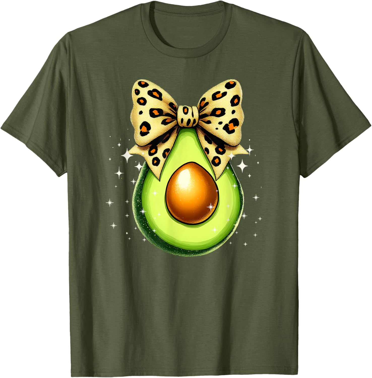 Cute Avocado Leopard Ribbon Bow T-Shirt for Women and Girls - 24