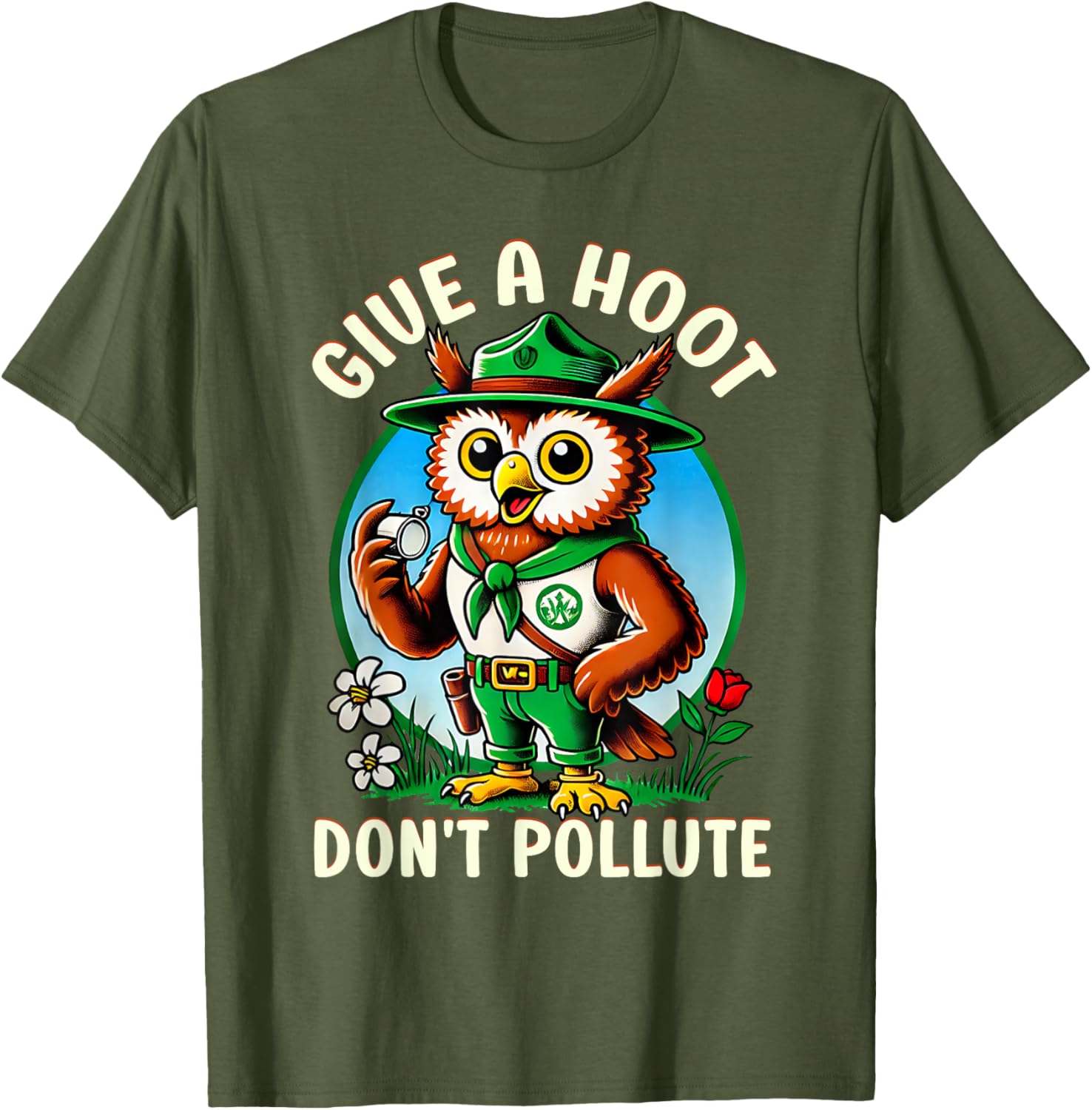 Retro Vintage Owl T-Shirt - Eco-Friendly Give A Hoot Don’t Pollute - 11