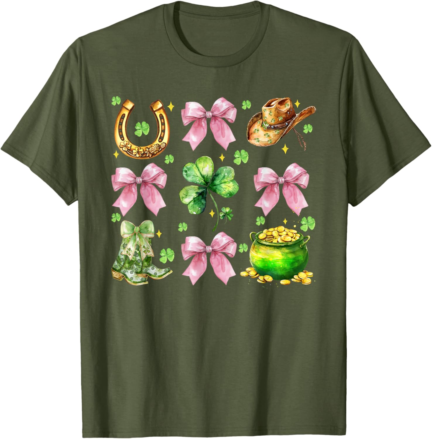 Coquette Lucky Clover Green Bow Shamrock St Patrick's Day T-Shirt - 15