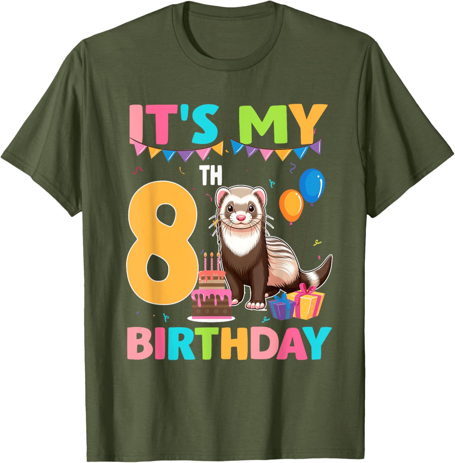 8th Birthday Ferret Lover T-Shirt for Fun Party Celebrations - 3