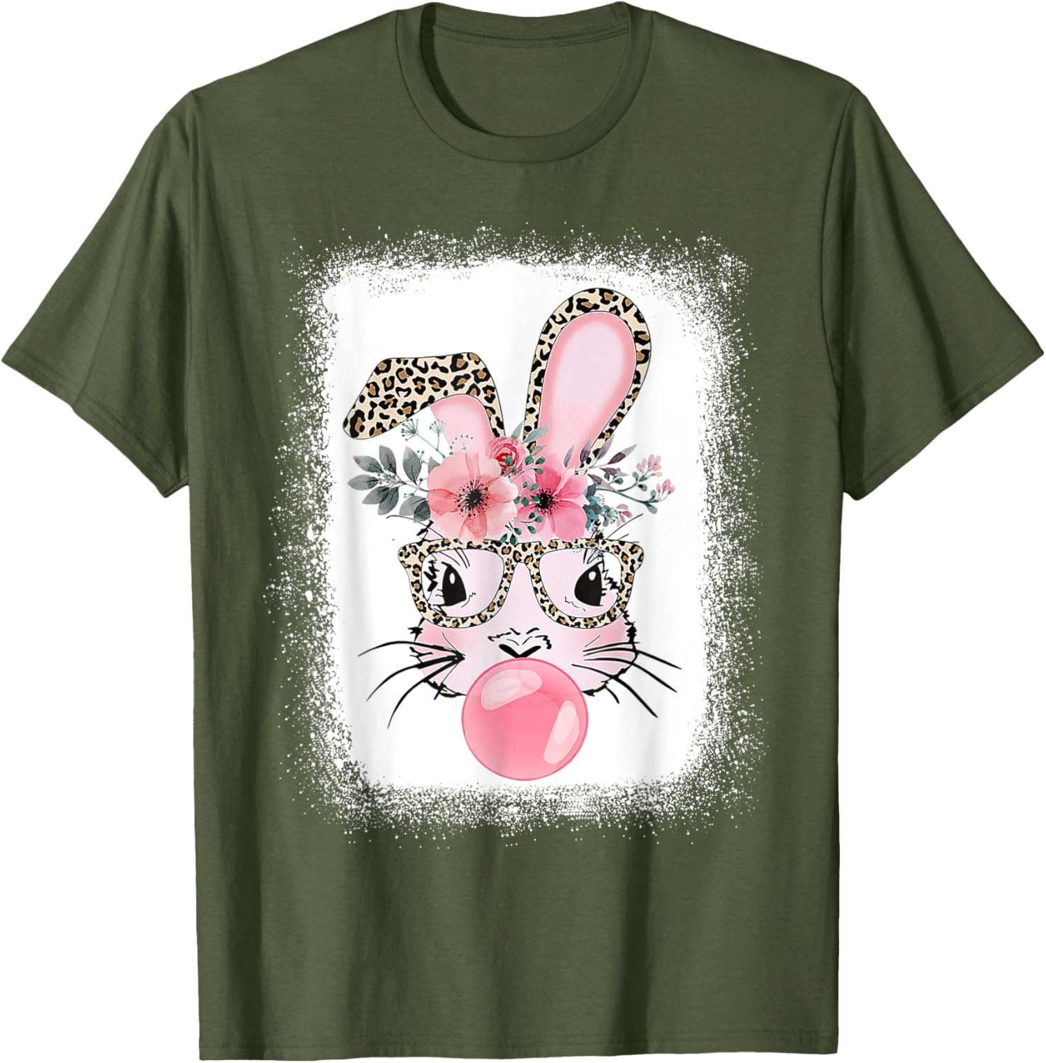 Cute Bleached Bunny Blowing Bubble Gum T-Shirt for Easter Celebrations - 4
