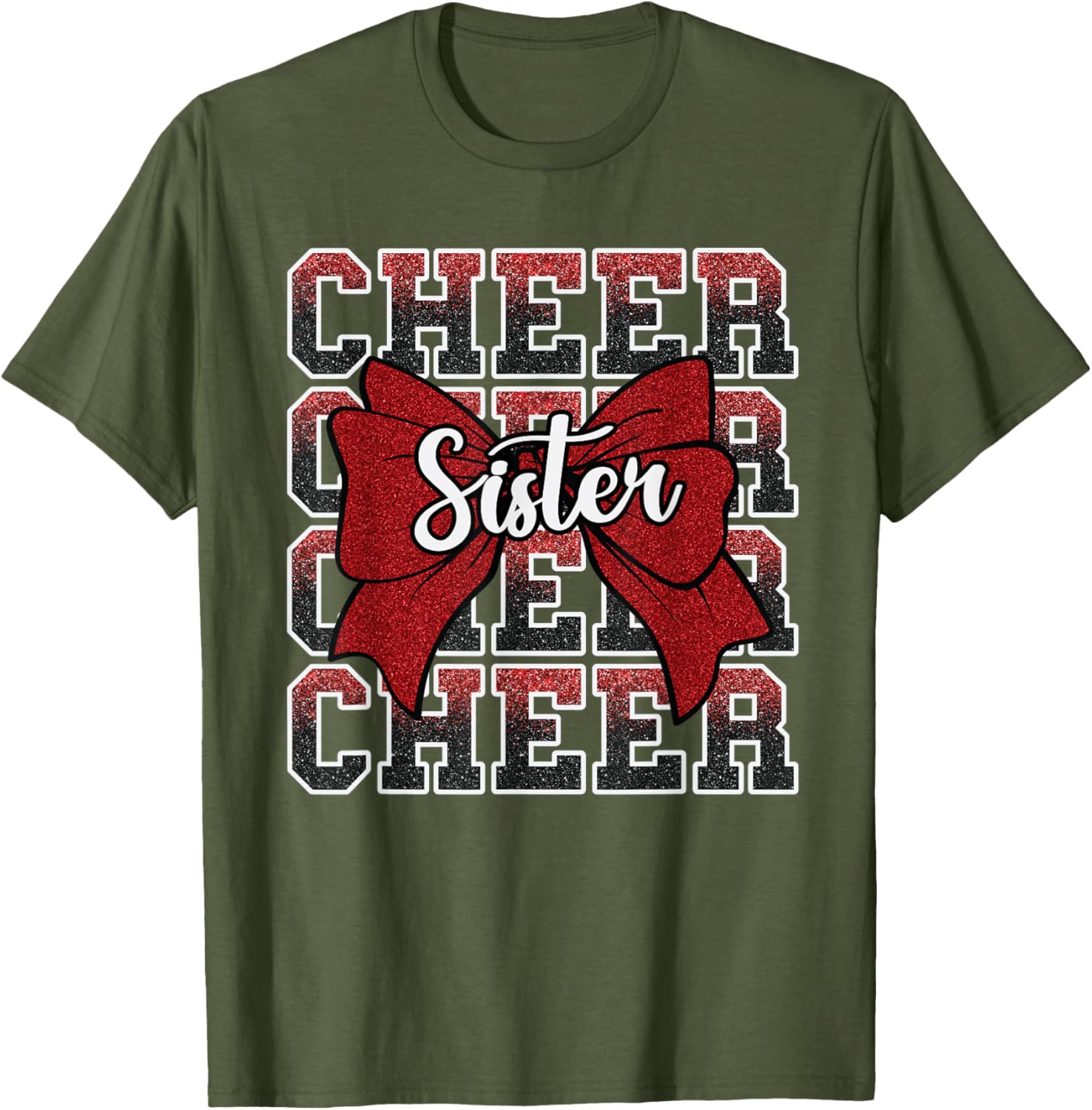Coquette Cheer Sister Bow Red T-Shirt for Sport Cheerleaders - 4