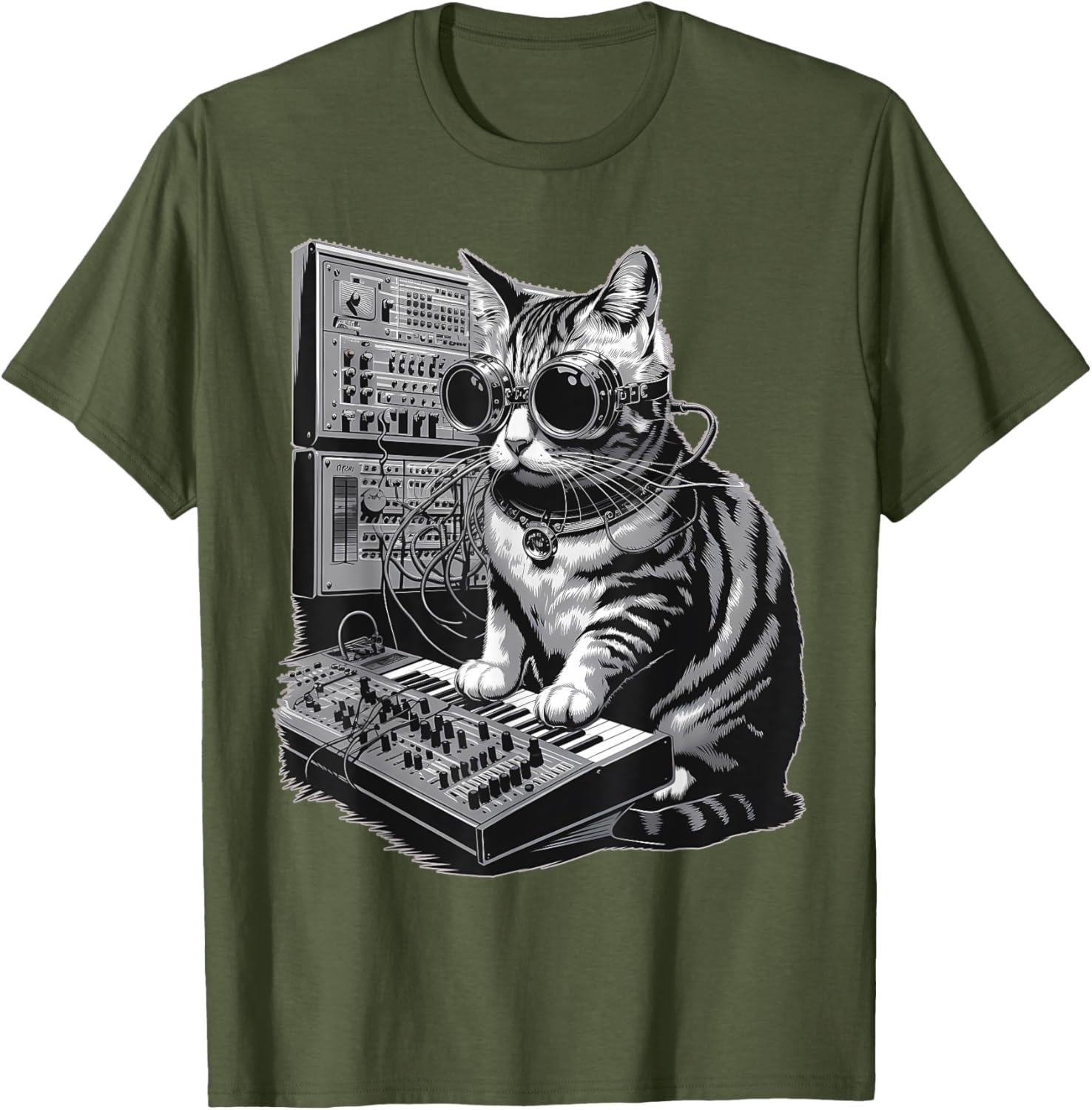 Steampunk Cat Playing Synthesizer Techno Music T-Shirt for Cat Lovers - 4