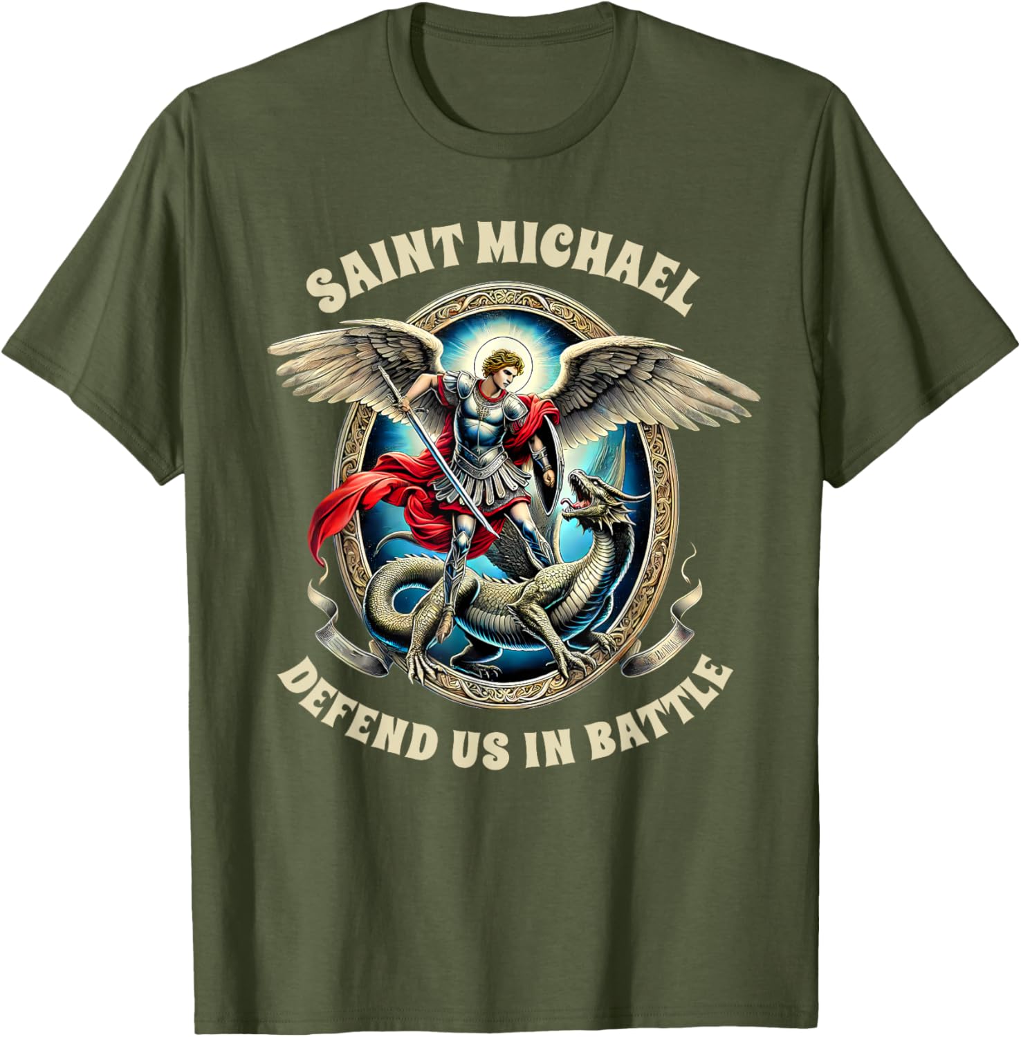 St. Michael Catholic Faith T-Shirt Pray For Us Defend Us In Battle - 3