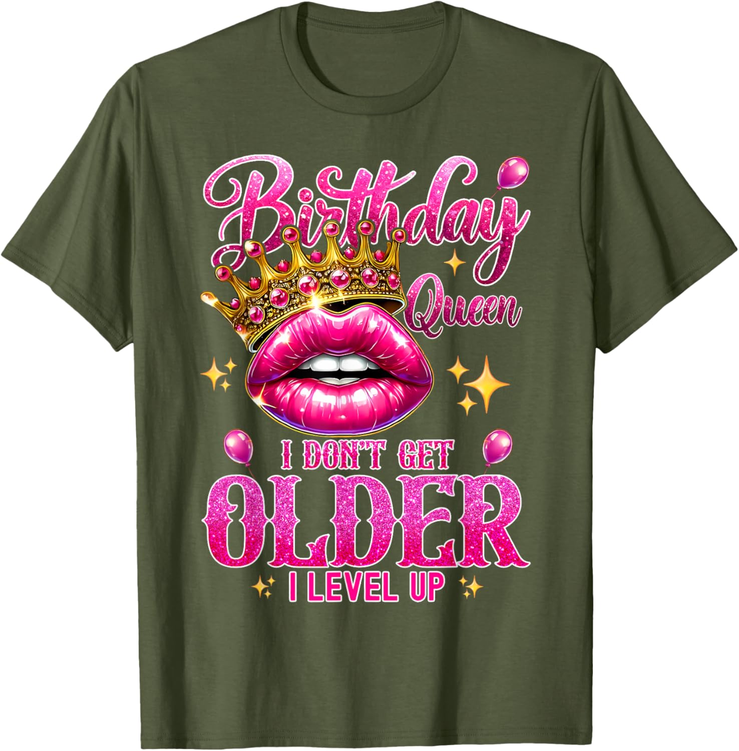 Birthday Queen Level Up Lip Balloon T-Shirt for Fun Celebrations - 21