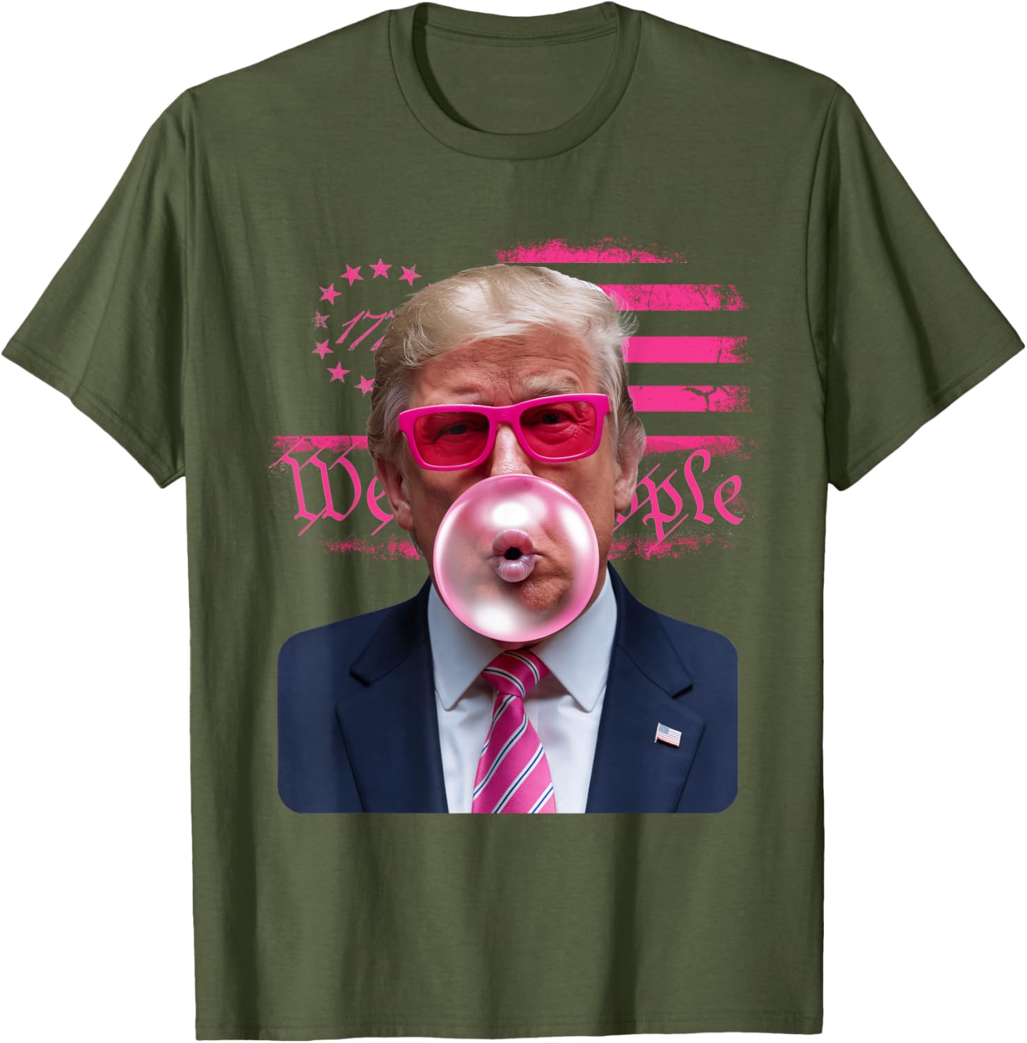 Trump Pink Glasses Bubble Gum 4th of July American Flag T-Shirt - 24