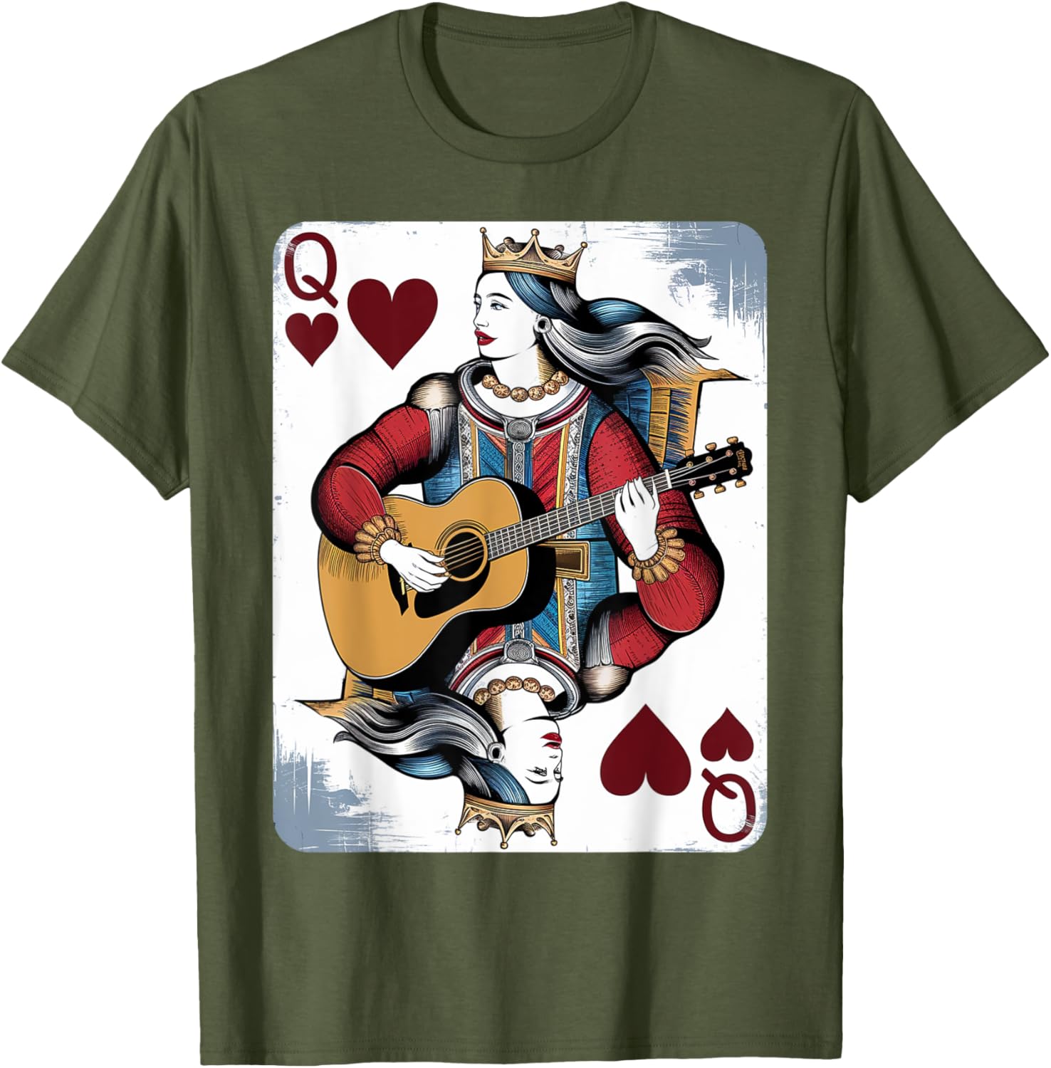 Vintage Queen of Hearts Guitarist T-Shirt for Music and Card Game Lovers - 25