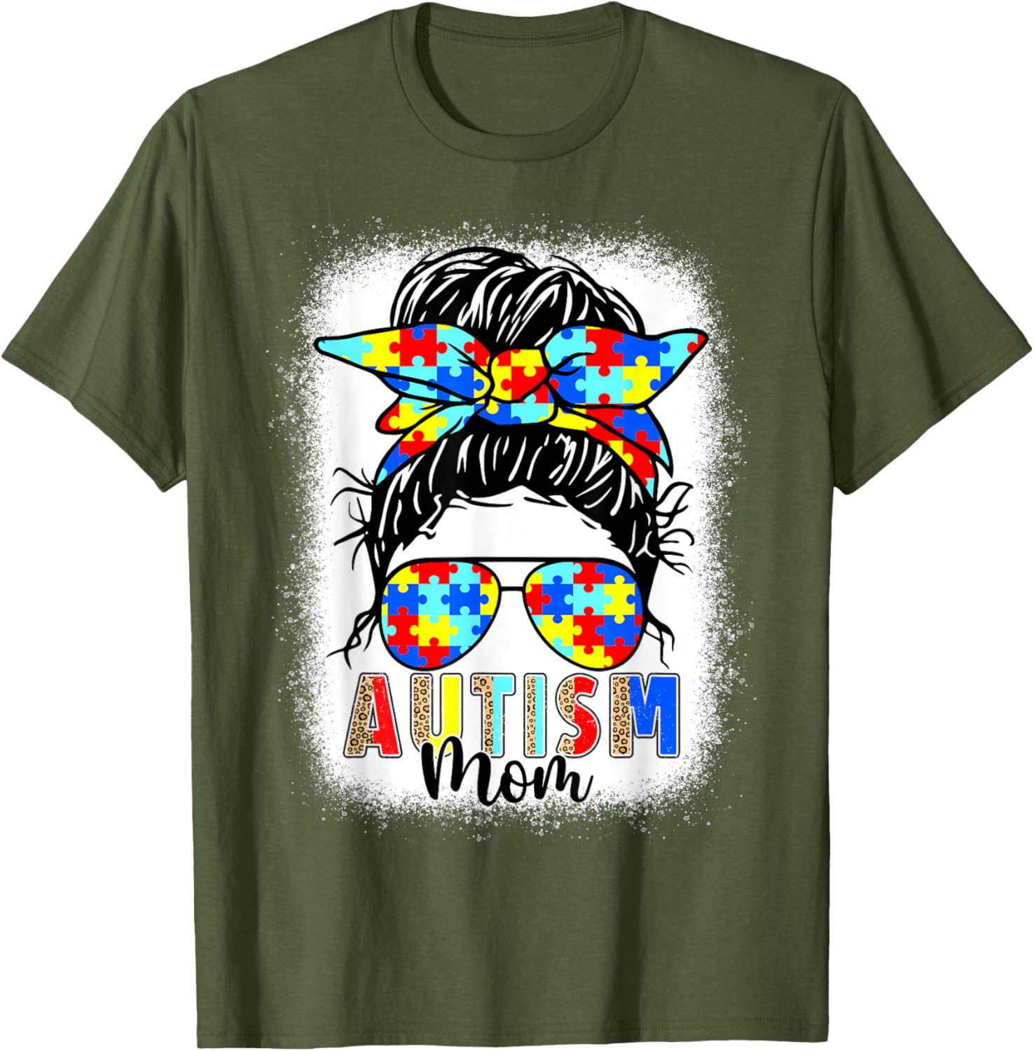 Autism Mom Life Messy Bun T-Shirt Perfect for Mother's Day Gift - 27