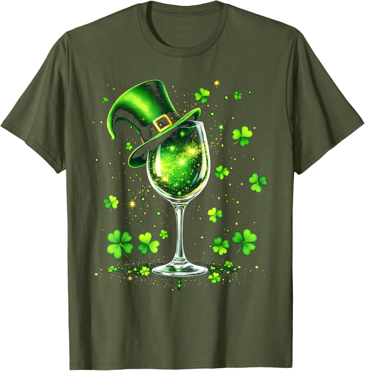 St Patricks Day Shamrock Wine Glass and Leprechaun Hat T-Shirt - 25