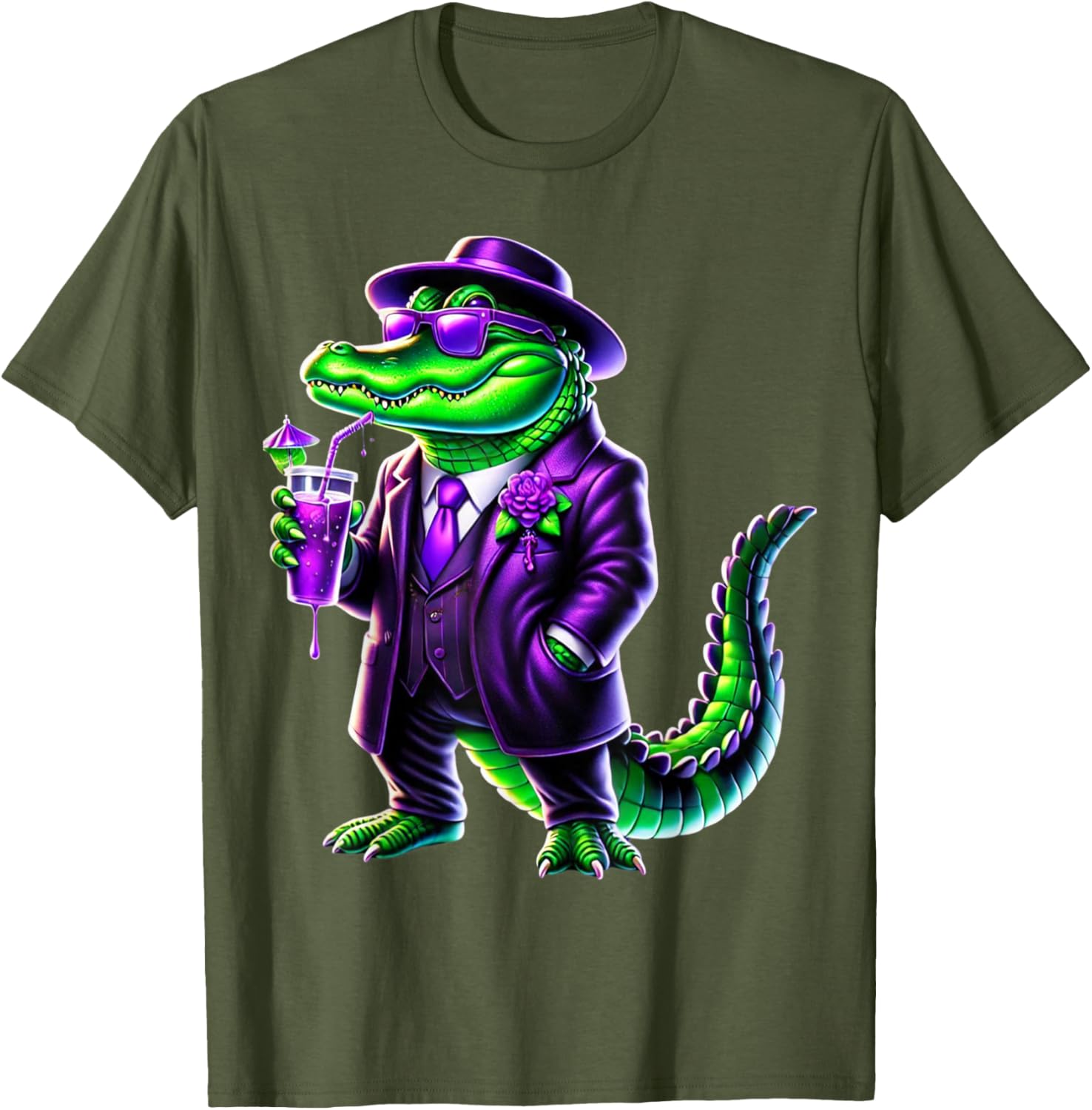 Awesome Unisex Mardi Gras T-Shirt Black Cartoon Pattern Small Crew Neck - 21