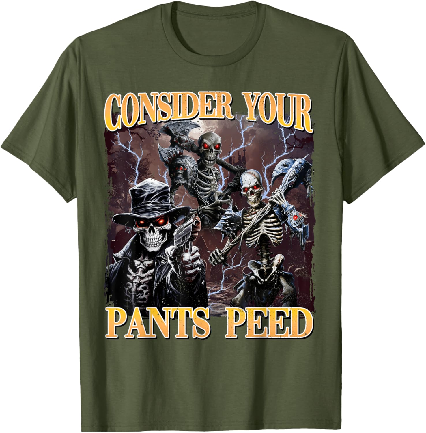 Funny Skeleton Meme T-Shirt - Consider Your Pants Peed Design - 6
