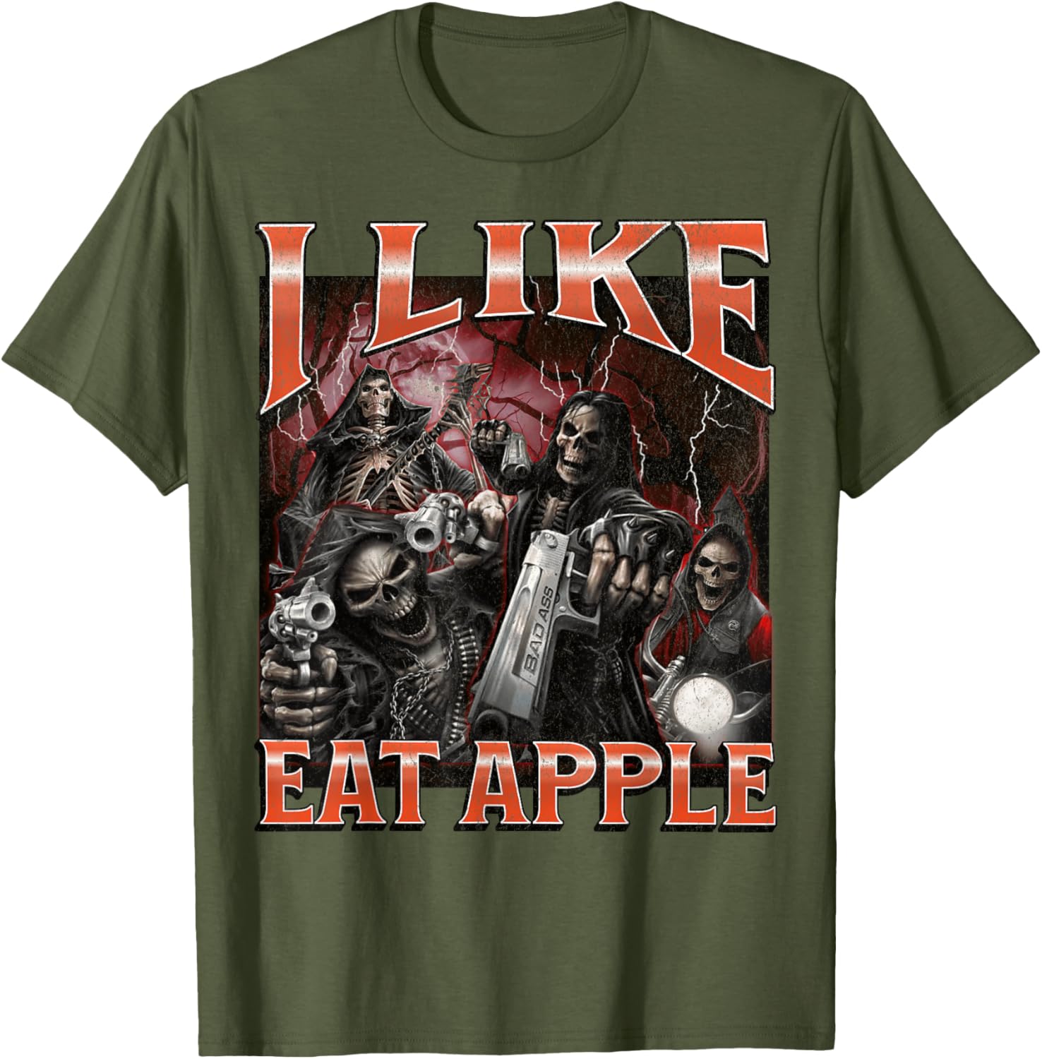 Funny I Like Eat Apple Skeleton Meme Graphic T-Shirt for Casual Wear - 23