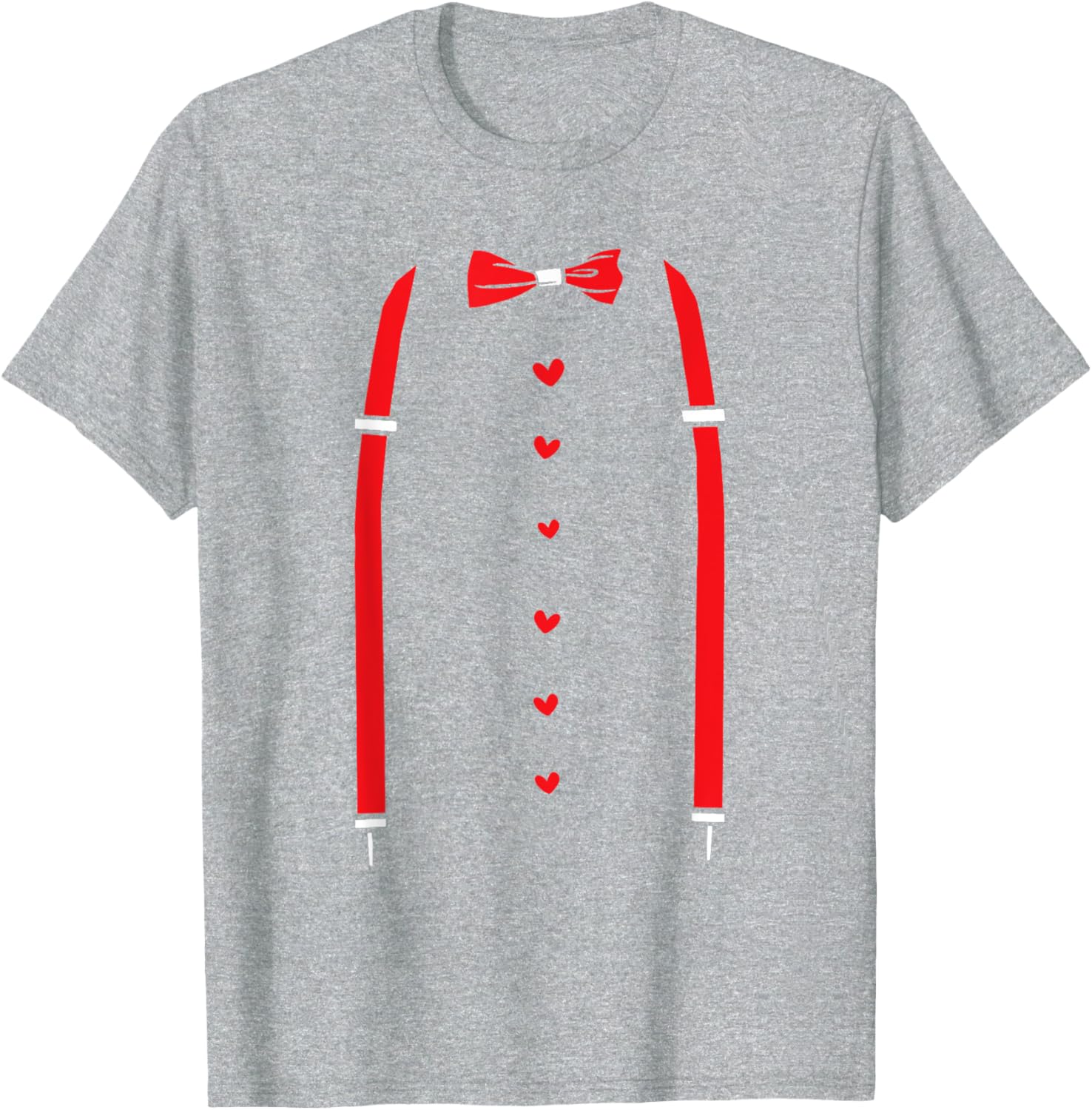 Valentine's Day Red Suspenders Bow Design T-Shirt for Men and Women - 7
