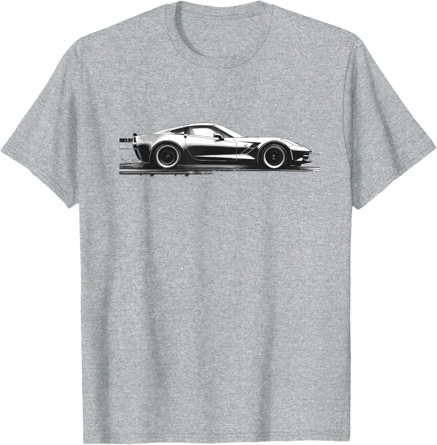 C7 Vette Silhouette Black and White Supercar Racecar T-Shirt - 13