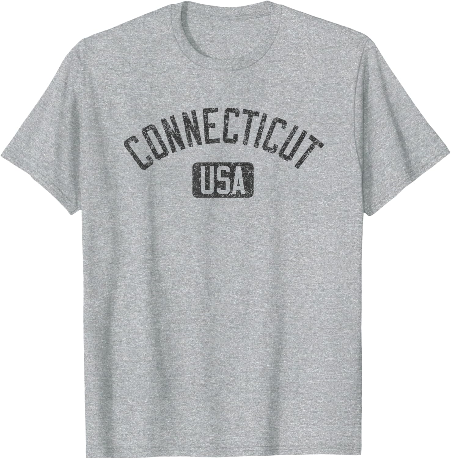 Connecticut Arched Text Distressed Black Print T-Shirt for Casual Style - 24