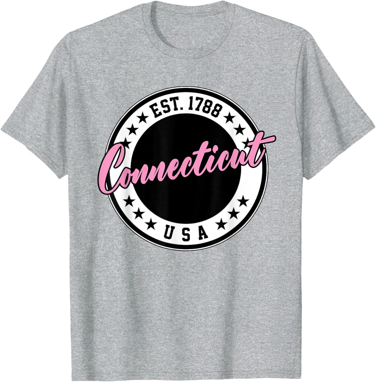 Connecticut Script Circle Pink Text T-Shirt for Casual Style and Comfort - 16
