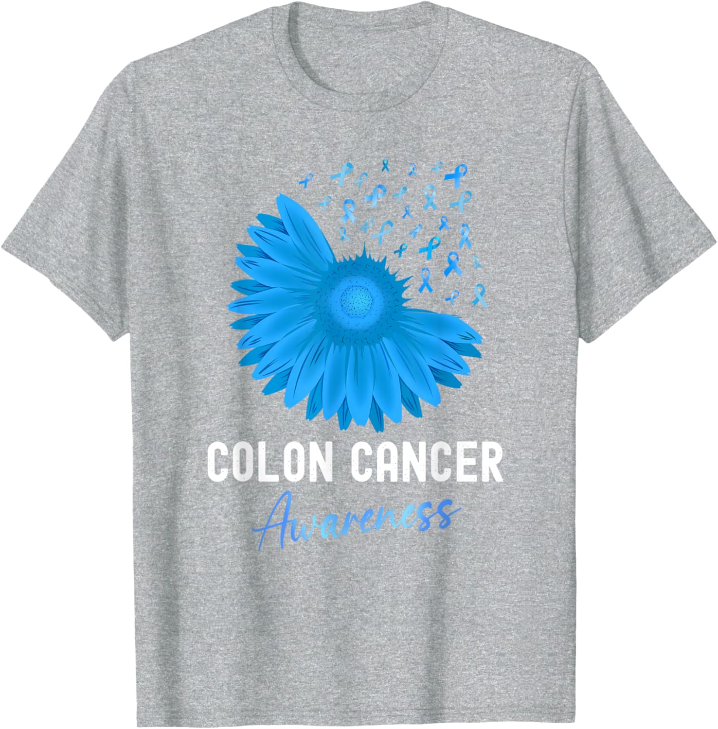 Colorectal Cancer Awareness Blue Ribbon Sunflower T-Shirt for Support - 22