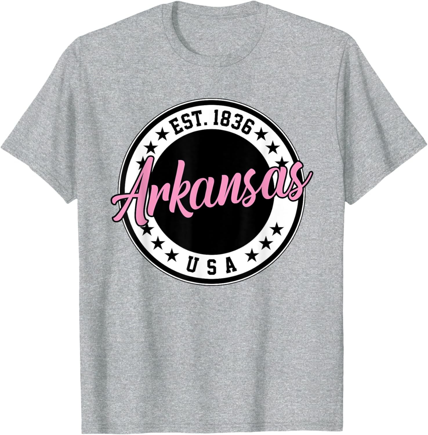 Arkansas Script Circle Pink Text T-Shirt for Stylish Comfort - 14