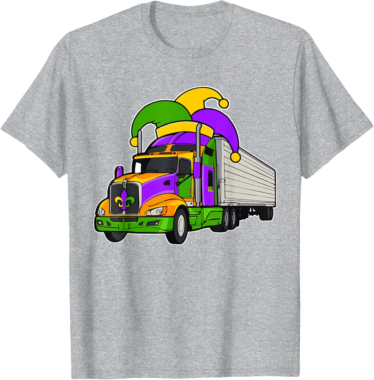 Colorful Mardi Gras Jester Hat Truck Team T-Shirt for Festive Parades - 4