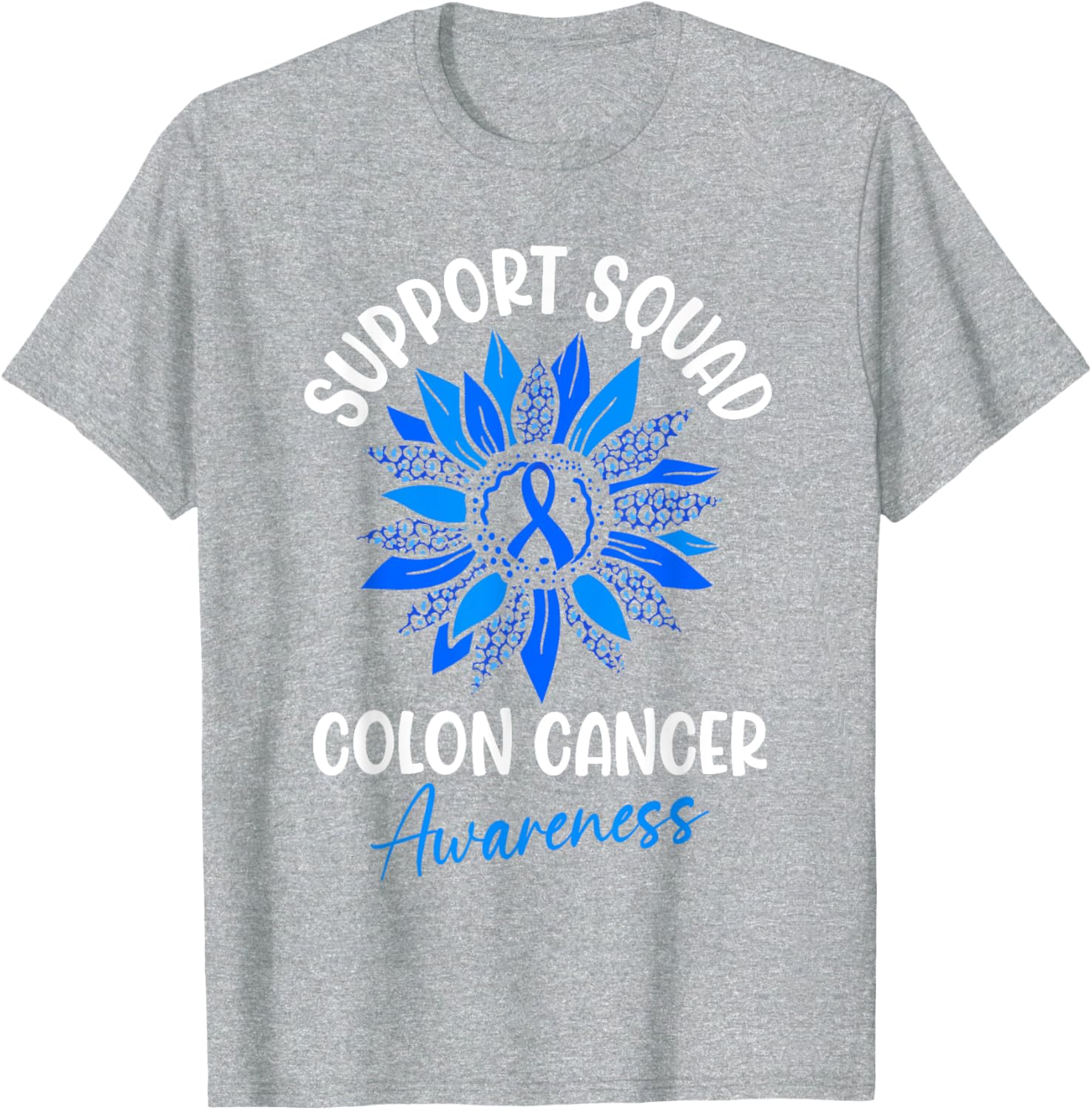 Colorectal Cancer Awareness Blue Ribbon Sunflower T-Shirt for Supporters - 2