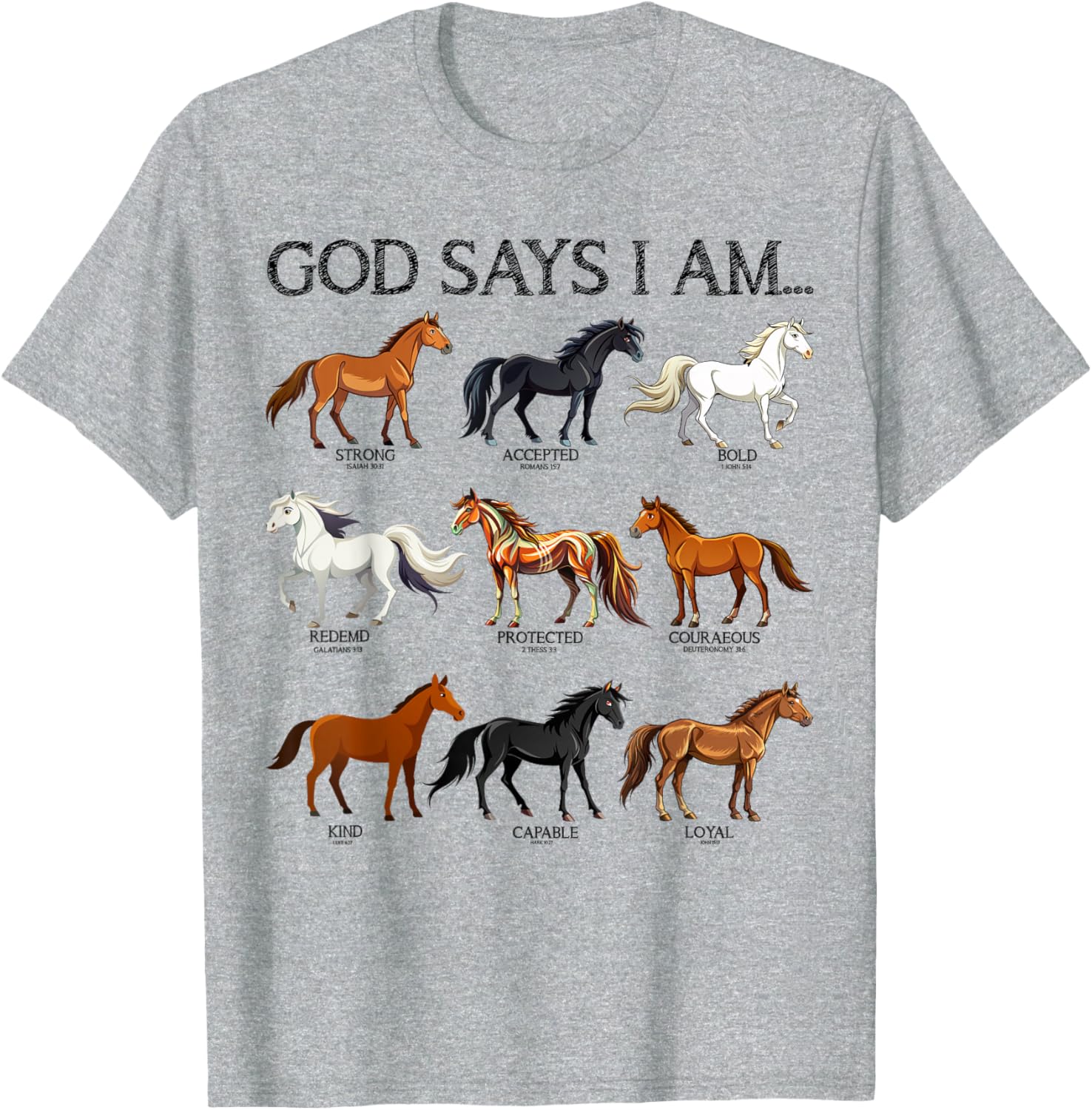 Cute Christian Teen Girl T-Shirt with Jesus and Horses Love Design - 8