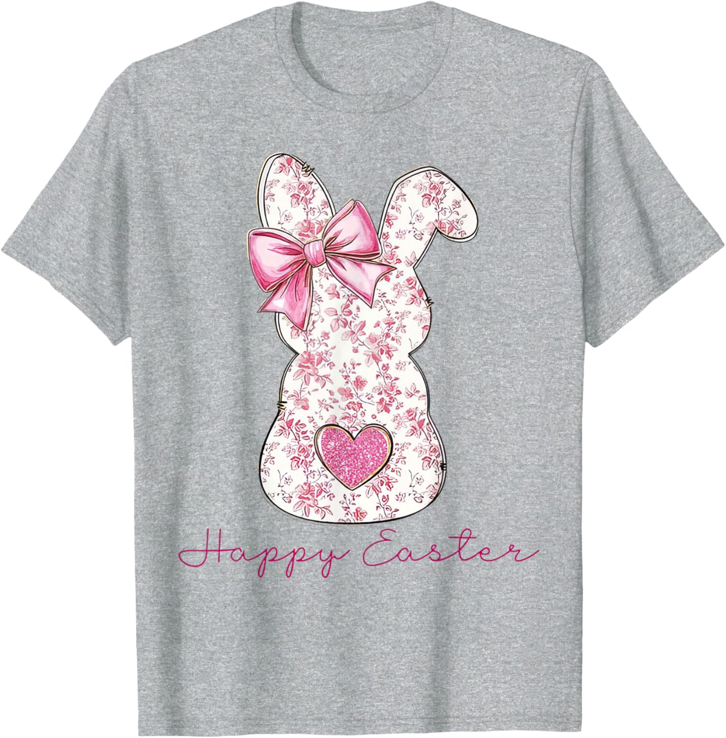 Happy Easter Pink Floral Bunny T-Shirt for Girls and Women - 23