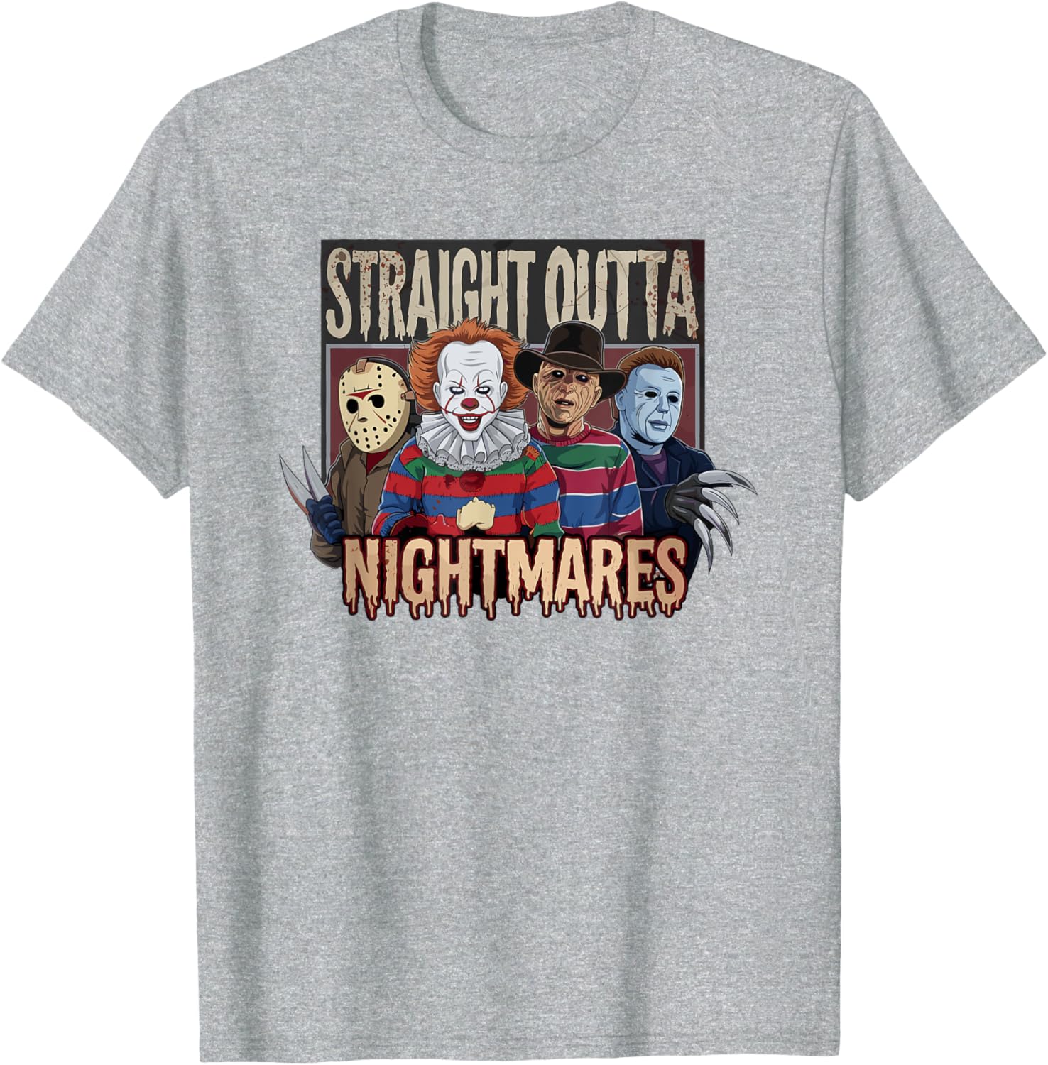 Vintage Horror Halloween Scary T-Shirt Straight Outta Nightmares Fun - 25