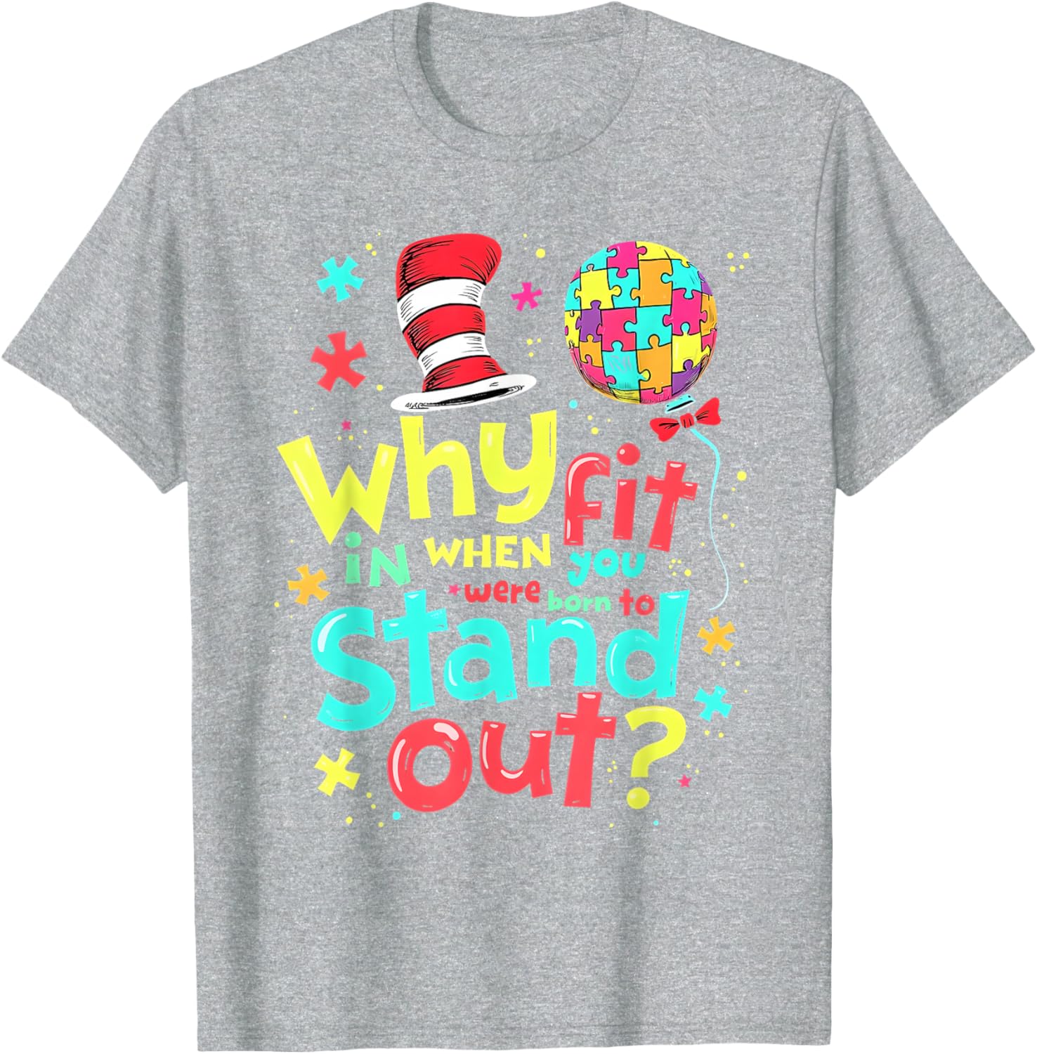 Autism Awareness Cool Cat in the Hat T-Shirt for Doctors and Teachers - 25