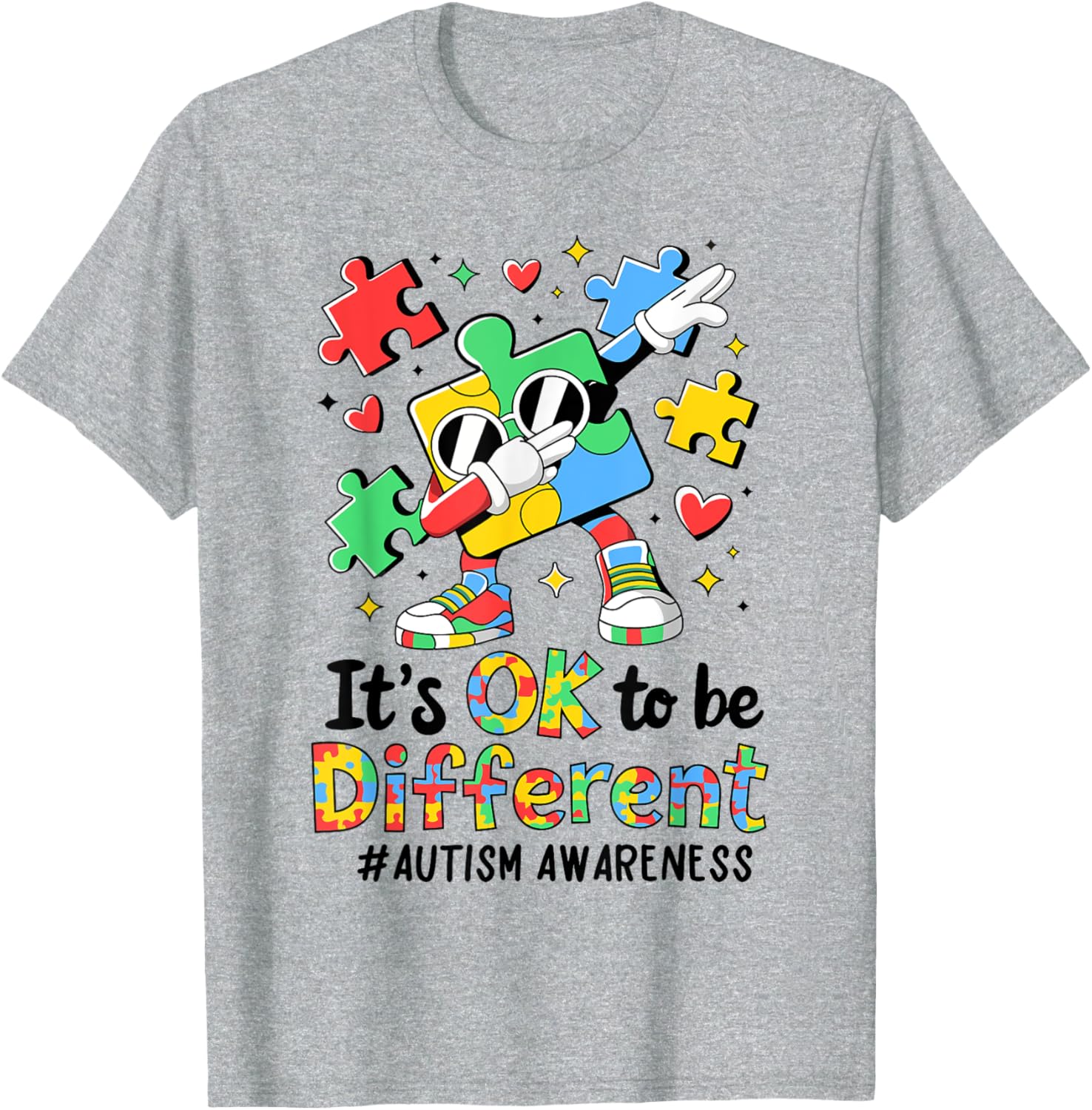 Autism Awareness Dabbing Puzzle Piece T-Shirt It's Okay To Be Different - 12