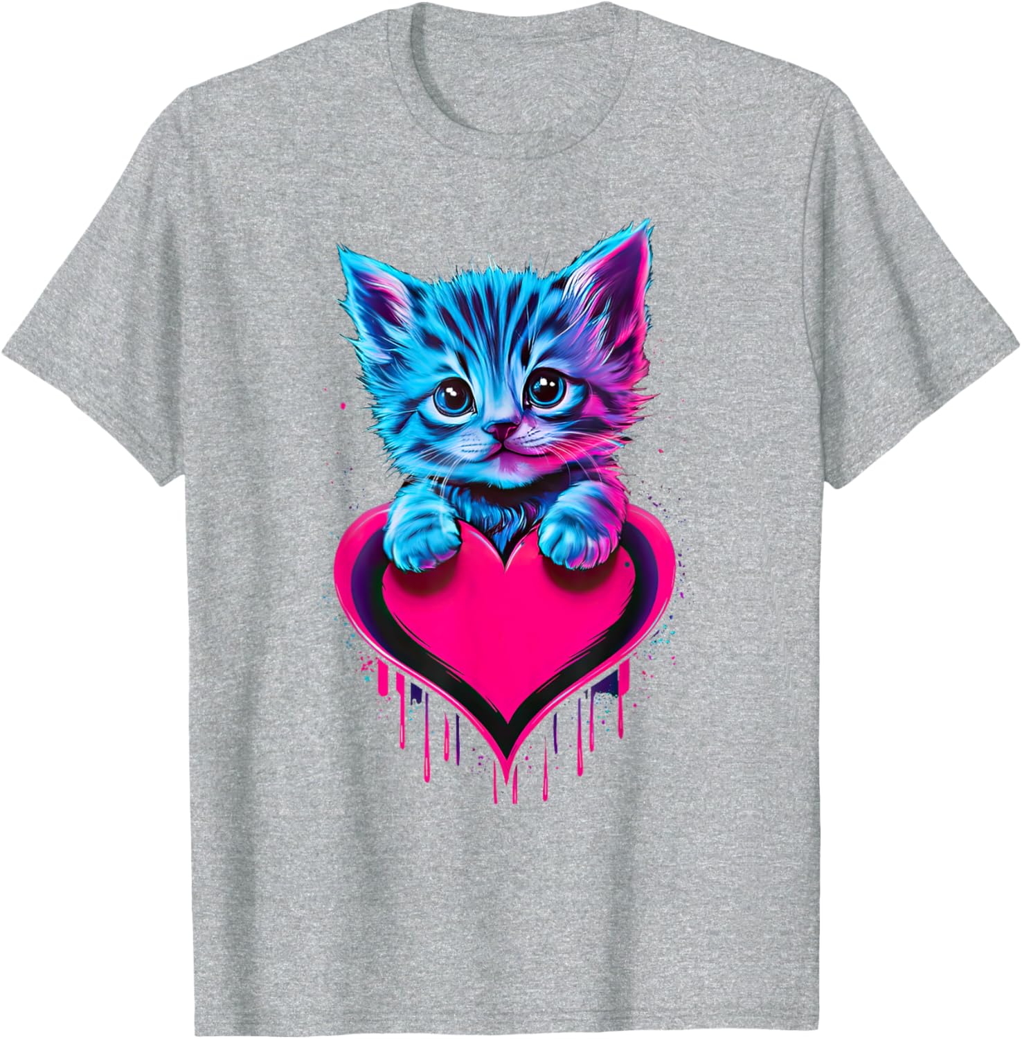 Cute Cat Valentine T-Shirt for Men, Women, and Kids - Funny Blacklight Design - 3