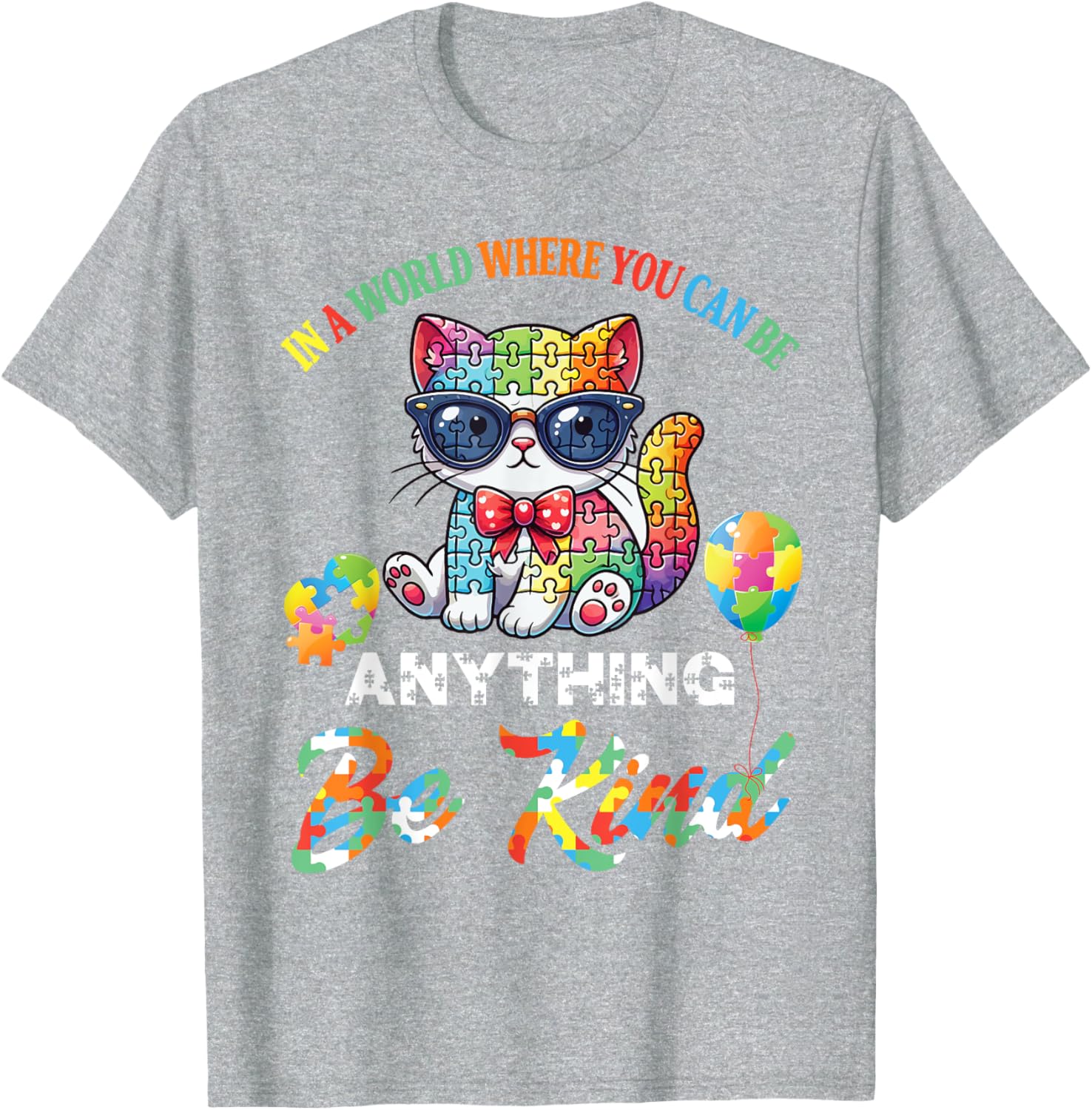 Be Kind Cat Puzzle Pieces T-Shirt for Men, Women, and Kids - 3