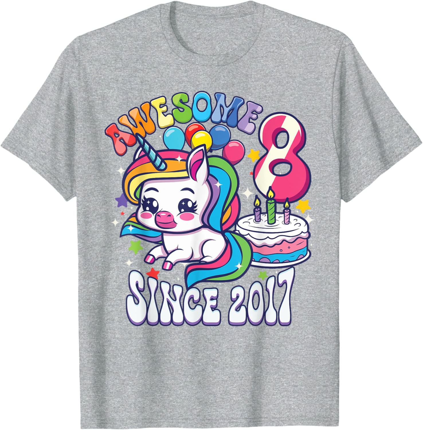 8th Birthday Unicorn T-Shirt Awesome Since 2017 Perfect Gift for Girls - 5