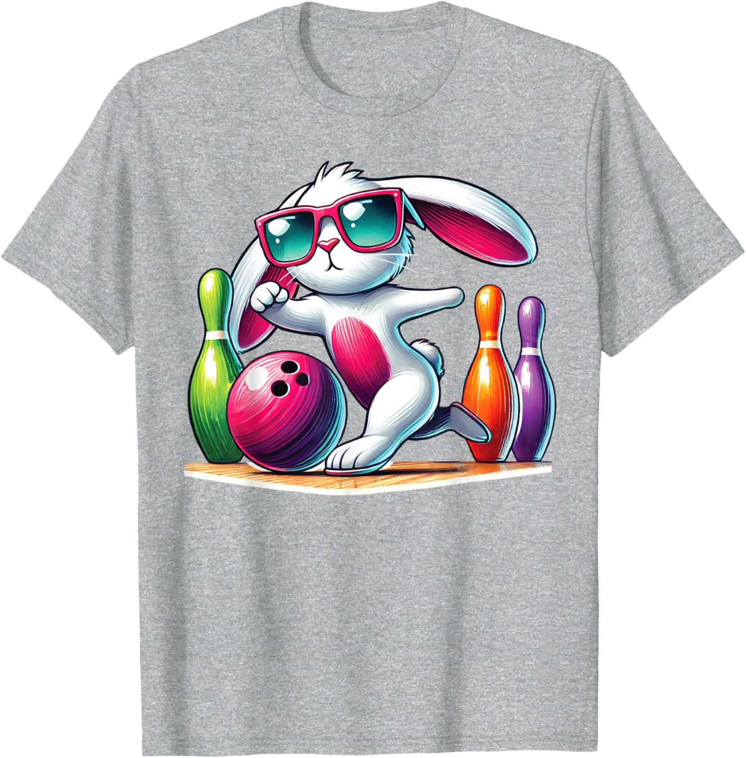 Bunny Ear Easter Bowling T-Shirt for Fun Egg Hunt Celebrations - 7