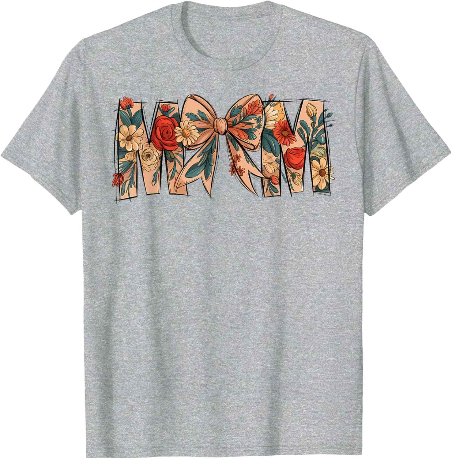 Charming Floral Coquette Bow T-Shirt for Moms on Mother's Day - 3