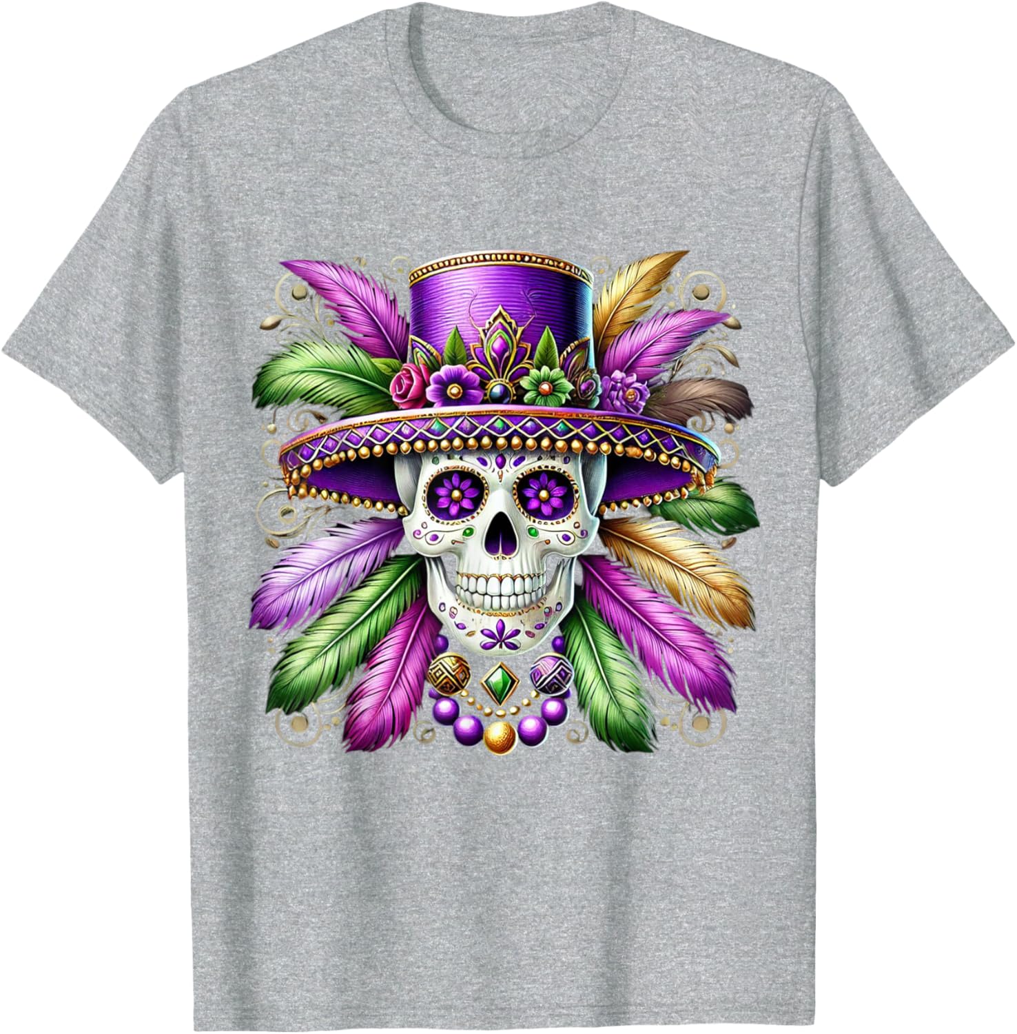 Sugar Skull Mardi Gras T-Shirt for Carnival Celebrations in New Orleans - 9
