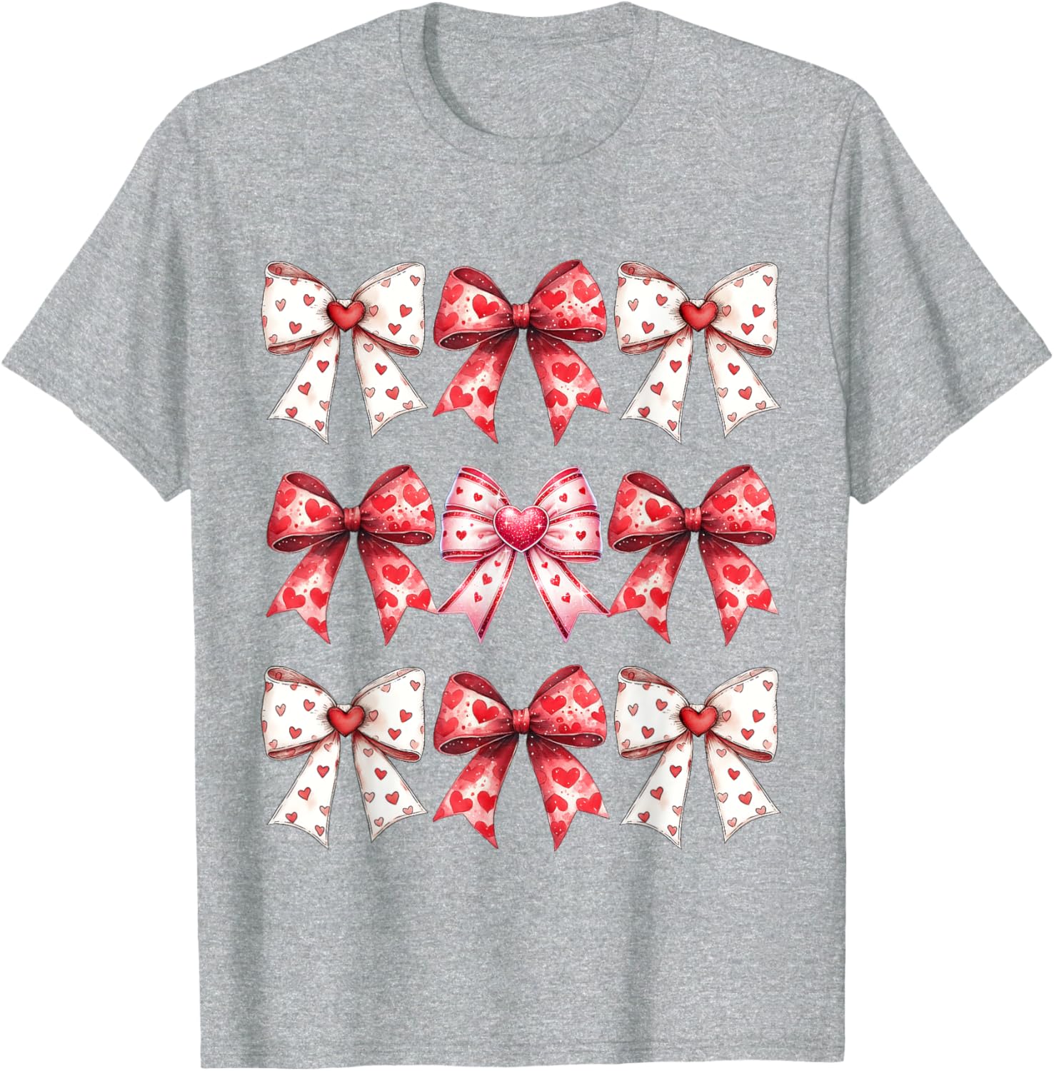 Valentine's Day Heart Coquette Bow Ribbons T-Shirt for Women and Girls - 7