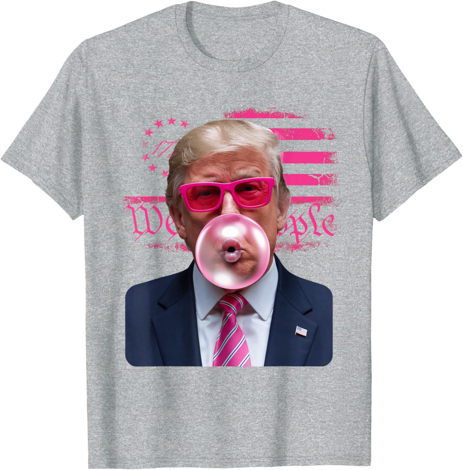 Trump Pink Glasses Bubble Gum 4th of July American Flag T-Shirt - 2