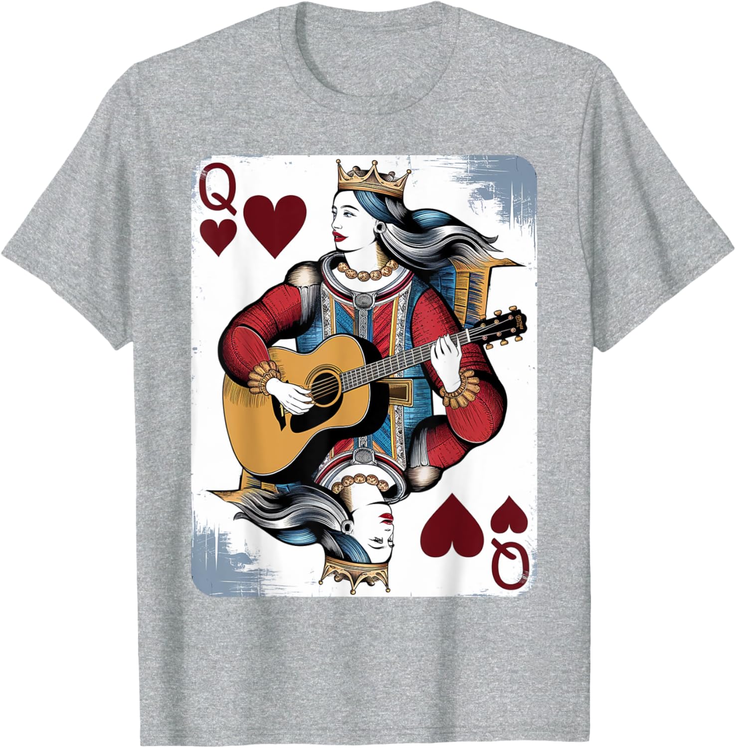 Vintage Queen of Hearts Guitarist T-Shirt for Music and Card Game Lovers - 27