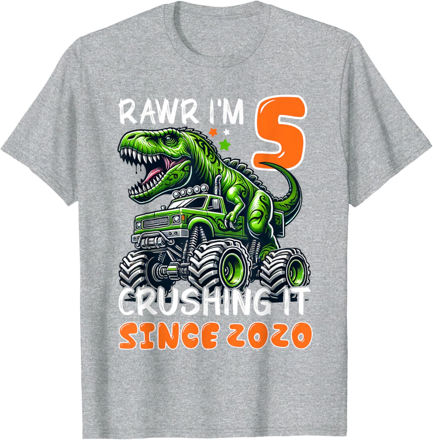 5th Birthday Monster Truck Dinosaur T-Shirt for Boys Rawr I'm 5 Fun! - 26
