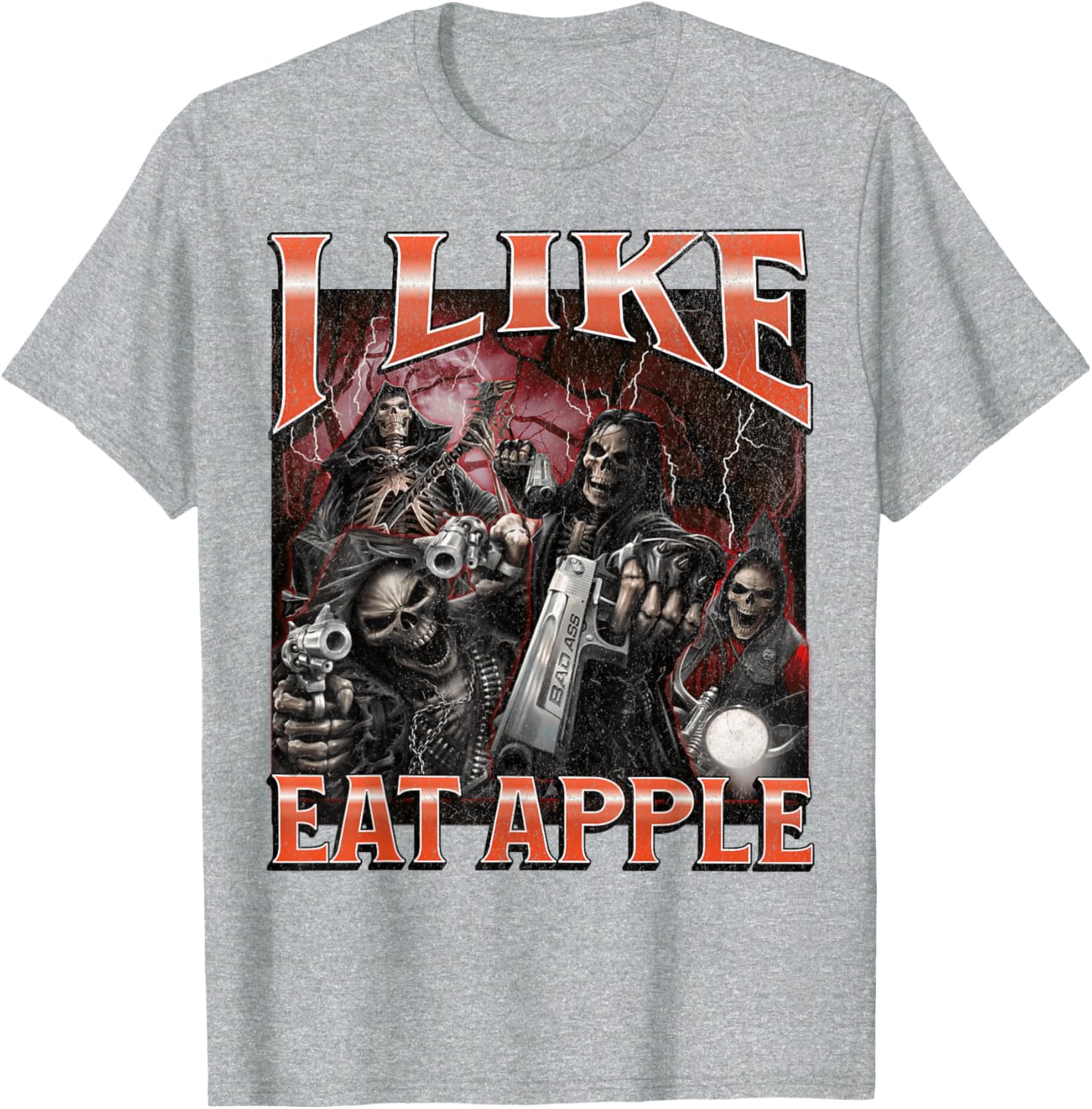 Funny I Like Eat Apple Skeleton Meme Graphic T-Shirt for Casual Wear - 25